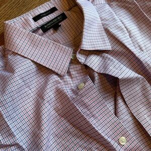 Banana Republic Men's Pink and Blue Plaid Shirt